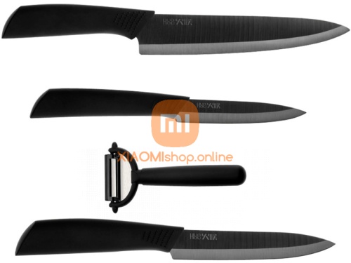 Набор керамических ножей Xiaomi HuoHou Nano Ceramic Knife (4 шт), черные фото 2
