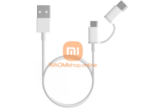 Дата-кабель Xiaomi Mi 2-in1 USB cable (microUSB to Type-C) 30 cm (SJX01ZM) белый фото 3